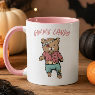 Schattige Roze Teddybeer Zombie Geef Me Snoep Hall Mok