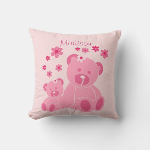 Schattige Roze Teddyberen en bloemen gepersonalise Kussen