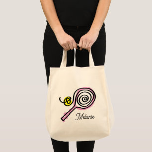 Schattige roze tennisracket grote supermarkt canva tote bag