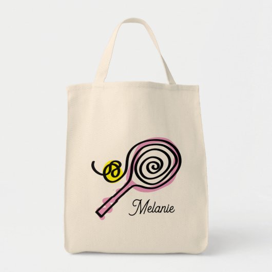 Schattige roze tennisracket grote supermarkt canva tote bag (Voorkant)