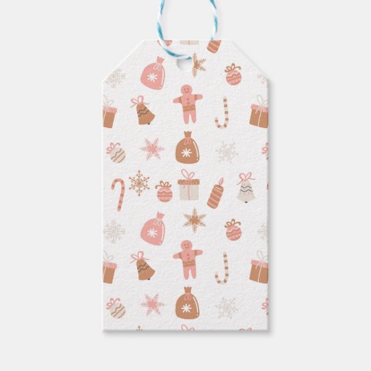 Schattige roze thema kerst cadeaulabel (Voorkant)