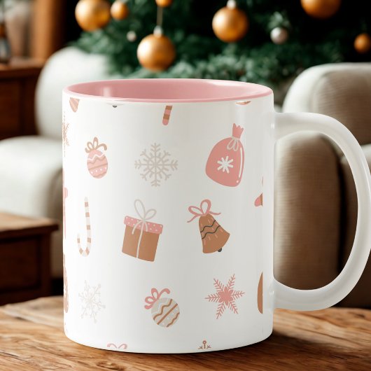 Schattige roze thema kerst tweekleurige koffiemok
