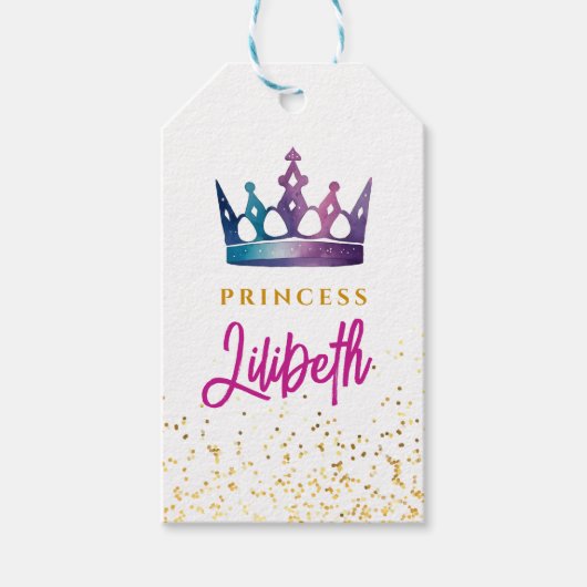 Schattige Roze Tiara Kleurrijke Prinses Kroon Wate Cadeaulabel (Voorkant)