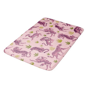 Schattige Roze Tijgers Tropische Bladeren Abstract Badmat