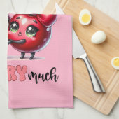 Schattige roze trendy rode kersenpaar theedoek (Quarter Fold)