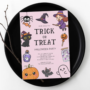 Schattige Roze Trick or Treat Halloween Kostuum Fe Kaart