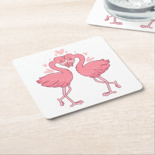 Schattige Roze Tropische Strand Trouwfeest Flaming Kartonnen Onderzetters