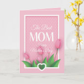 Schattige Roze Tulp en Witte Hartjes Moederdag Kaart (Gele Bloem)