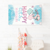 Schattige Roze Turquoise Zomerzwembad Verjaardag Spandoek (Insitu)