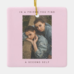 Schattige roze twee foto sneeuwval beste vrienden  keramisch ornament