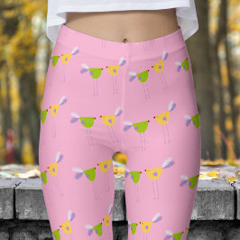 Schattige roze Twee kleine vogelpatronen Leggings