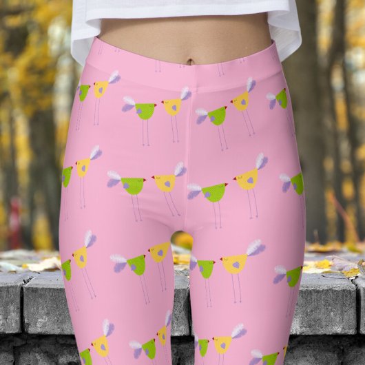 Schattige roze Twee kleine vogelpatronen Leggings