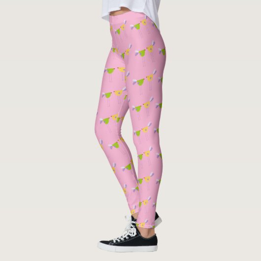 Schattige roze Twee kleine vogelpatronen Leggings (Links)