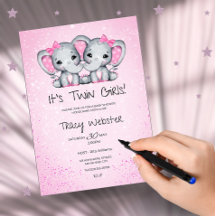 Schattige, Roze Tweeling Olifantjes Baby Shower