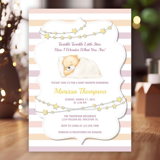 Schattige roze Twinkle Little Star Baby shower Kaart
