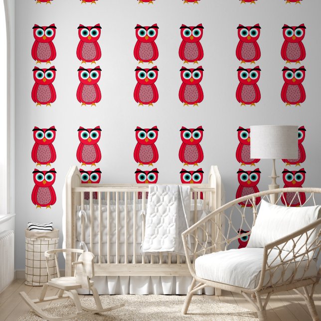 Schattige Roze Uil Behang (Kinderen)