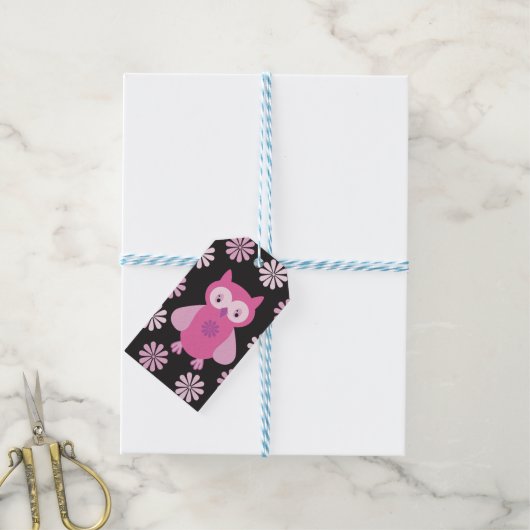 Schattige roze uil cadeaulabel (Met Touw)