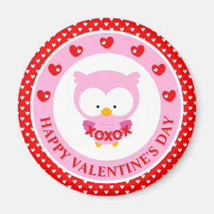 Schattige Roze Uil en Hartjes Valentijnsdag Magneet