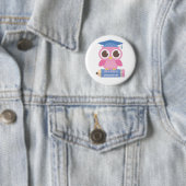 Schattige Roze Uil en Potlood, Ik Ben Afgestudeerd Ronde Button 5,7 Cm (In situ)