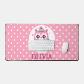 Schattige roze uil en stippen bureaumat (Keyboard & Muis)