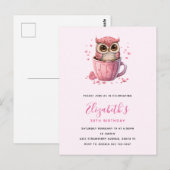 Schattige Roze Uil in een Beker Verjaardag Briefkaart (Voorkant / Achterkant)