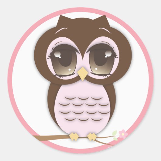 Schattige roze uil lil meisje ronde sticker (Voorkant)