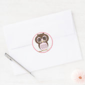 Schattige roze uil lil meisje ronde sticker (Envelop)
