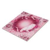 Schattige Roze Uil met Bloem des Levens Tegeltje (Zijkant)