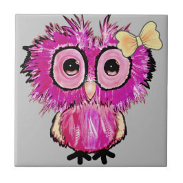 Schattige roze uil met lintboog tegeltje