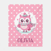 Schattige Roze Uil met Stippen Fleece Deken (Voorkant)