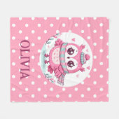 Schattige Roze Uil met Stippen Fleece Deken (Voorkant (Horizontaal))