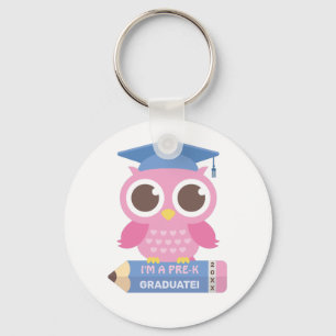 Schattige Roze Uil Op Potlood, Afgestudeerde Voors Sleutelhanger