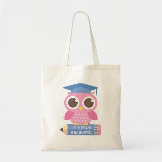 Schattige Roze Uil Op Potlood, Pre-K Afgestudeerd Tote Bag (Voorkant)