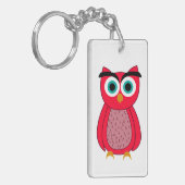 Schattige Roze Uil Sleutelhanger (Voorkant Links)