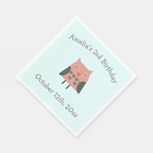 Schattige roze uil verjaardagsfeestje servet (Hoek)