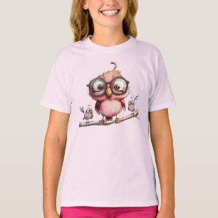 Schattige Roze Uil & Vogelvrienden T-shirt
