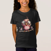 Schattige Roze Uil & Vogelvrienden T-shirt (Voorkant)