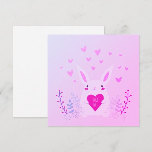 Schattige Roze Valentijnsdag Ik Hou Van Jou Konijn Feestdagenkaart (Voorkant / Achterkant)