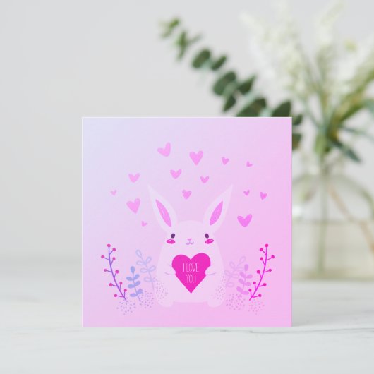 Schattige Roze Valentijnsdag Ik Hou Van Jou Konijn Feestdagenkaart (Staand voorkant)
