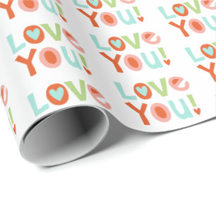 Schattige Roze Valentijnsdag Love You Typografie Cadeaupapier