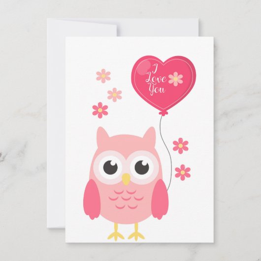 Schattige Roze Valentijnsdag Uil Ik Hou van Jou Feestdagenkaart (Voorkant)