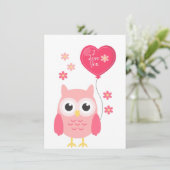 Schattige Roze Valentijnsdag Uil Ik Hou van Jou Feestdagenkaart (Staand voorkant)