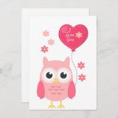 Schattige Roze Valentijnsdag Uil Ik Hou van Jou Feestdagenkaart (Voorkant / Achterkant)