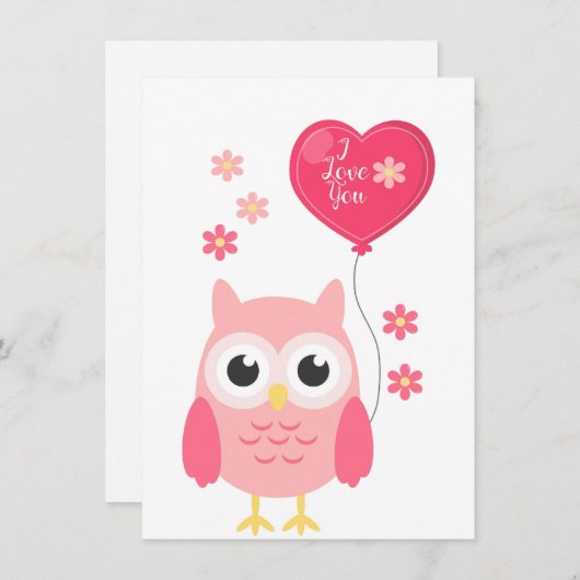 Schattige Roze Valentijnsdag Uil Ik Hou van Jou Feestdagenkaart (Voorkant / Achterkant)