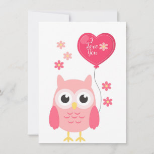 Schattige Roze Valentijnsdag Uil Ik Hou van Jou Feestdagenkaart