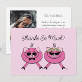 Schattige roze varken bruiloft paar | Achterfoto Bedankkaart (Voorkant / Achterkant)
