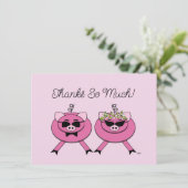 Schattige roze varken bruiloft paar | Achterfoto Bedankkaart (Staand voorkant)