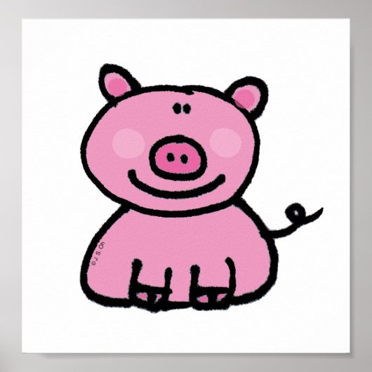 Schattige Roze Varken Cartoon Poster (Voorkant)