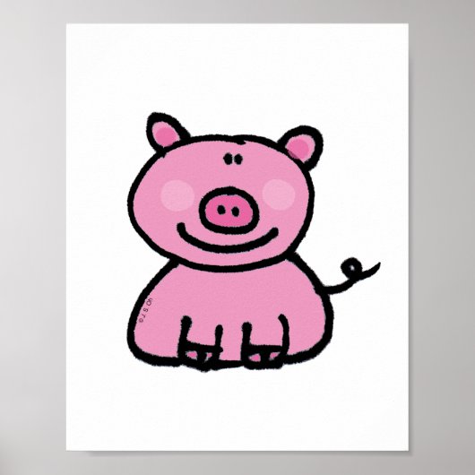 Schattige Roze Varken Cartoon Poster (Voorkant)