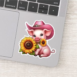 Schattige Roze Varken Dragen Cowgirl Pet Met Zonne Sticker